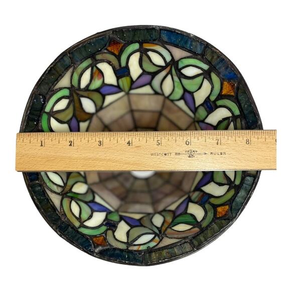 Portfolio Tiffany Style Stained Glass Art Fixtures Bronze x2 Pendant Lights - Picture 6 of 15